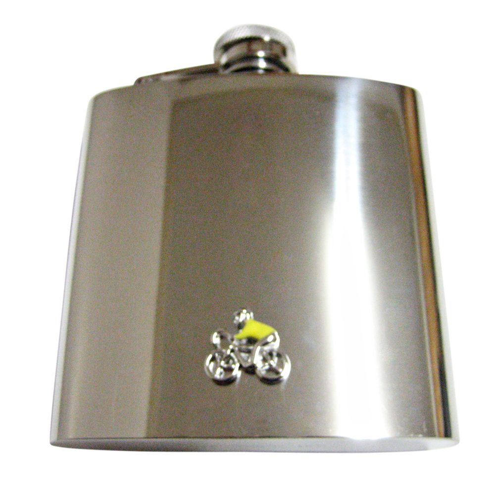 Bicyclist With Yellow Jacket Large Flask - image 1